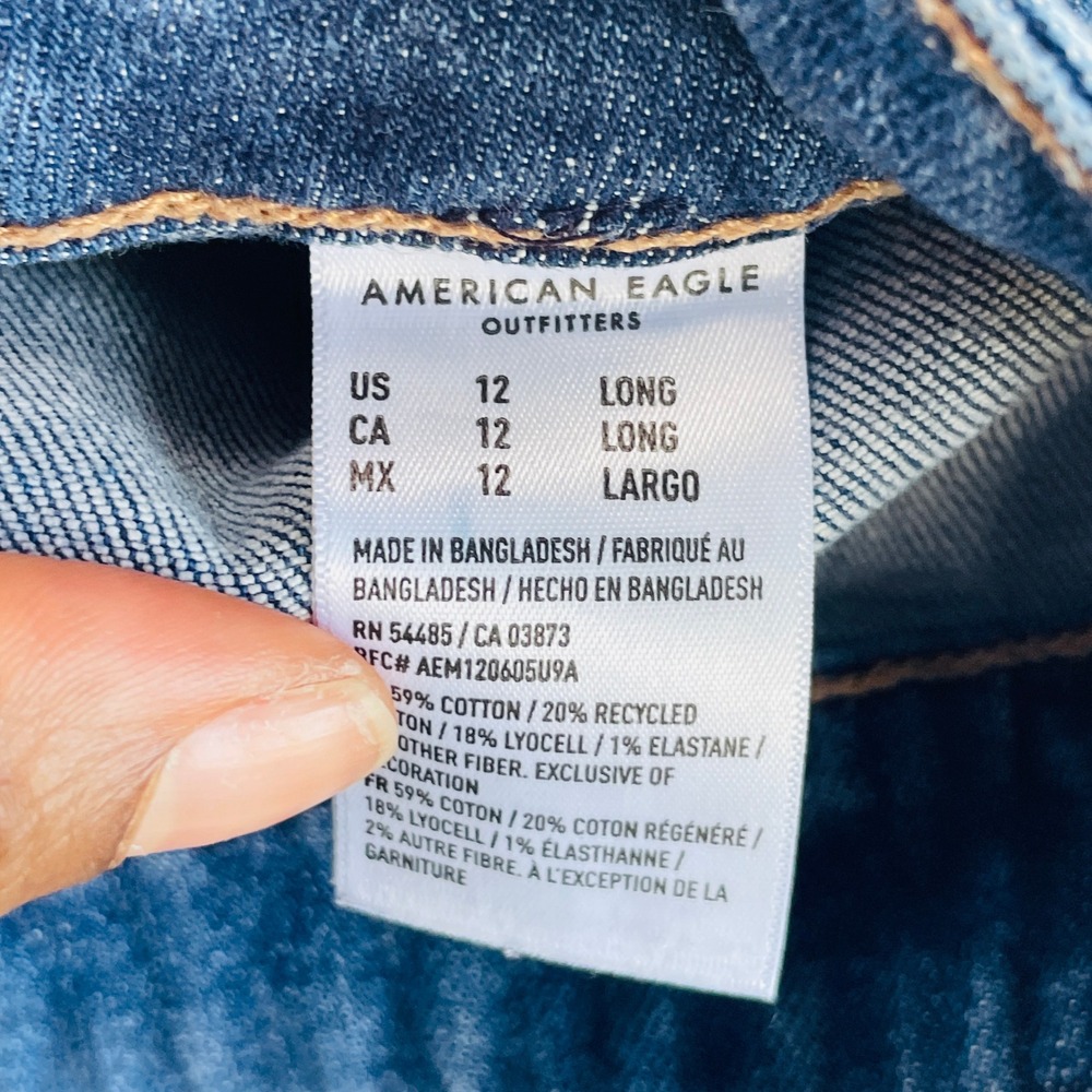 American Eagle Wide Leg Jeans Womens 12 Long Medium Wash Patch Pocket Stretch - Picture 15 of 16